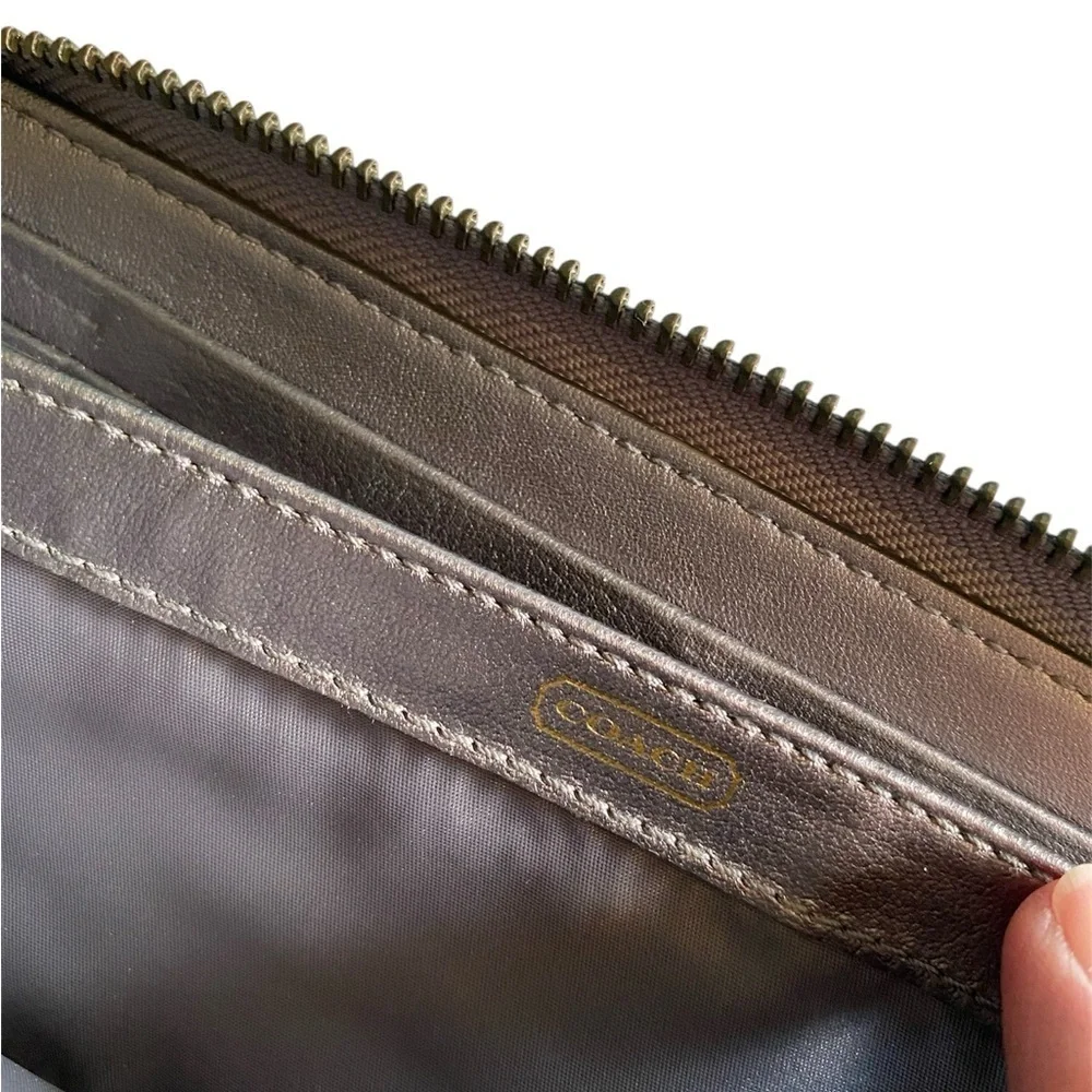 Coach New Madison Gunmetal Pewter Metallic Accordion Zip Around Wallet NWOT
